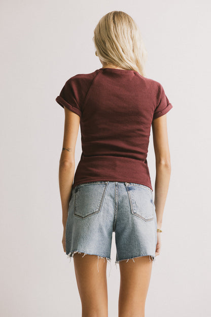 Kammie Ribbed Basic Tee in Maroon - FINAL SALE