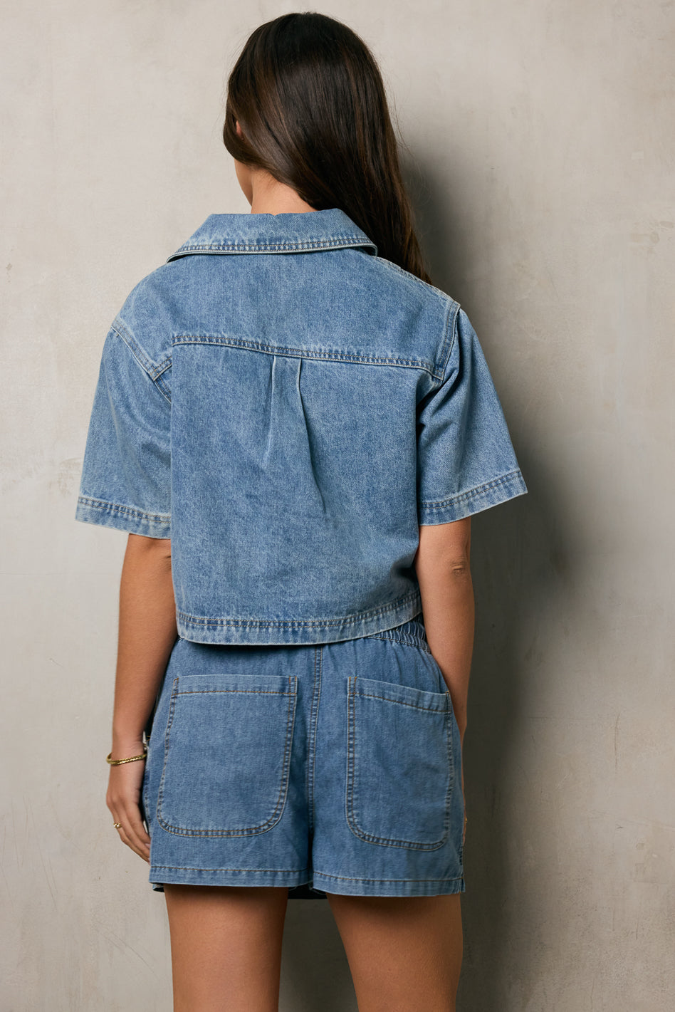 Farris Denim Collared Top in Light Wash - FINAL SALE