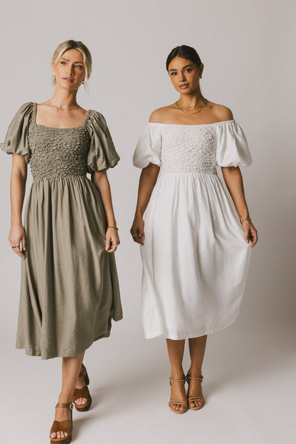 Janie Smocked Midi Dress in Olive - FINAL SALE
