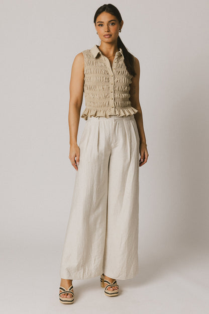 Russel Smocked Button Up in Taupe - FINAL SALE