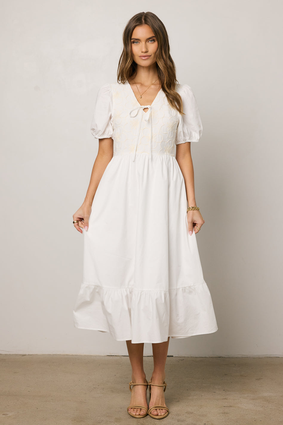 Jozette Floral Midi Dress in Off White - FINAL SALE