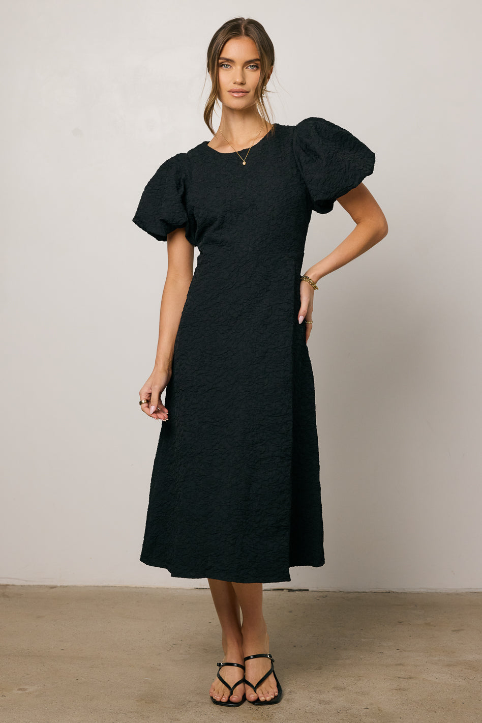 Henry Textured Midi Dress in Black