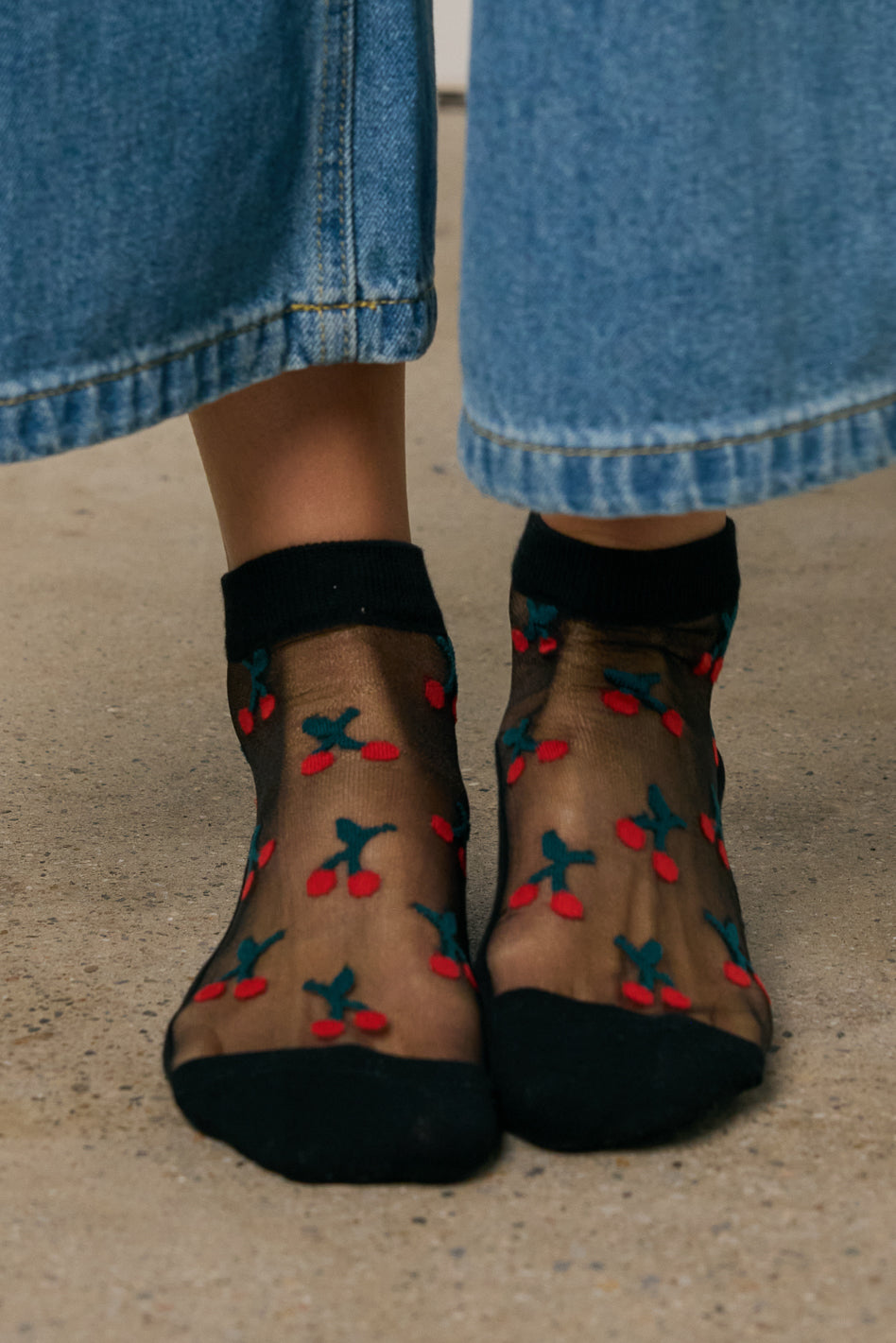Sheer Cherry Socks in Black