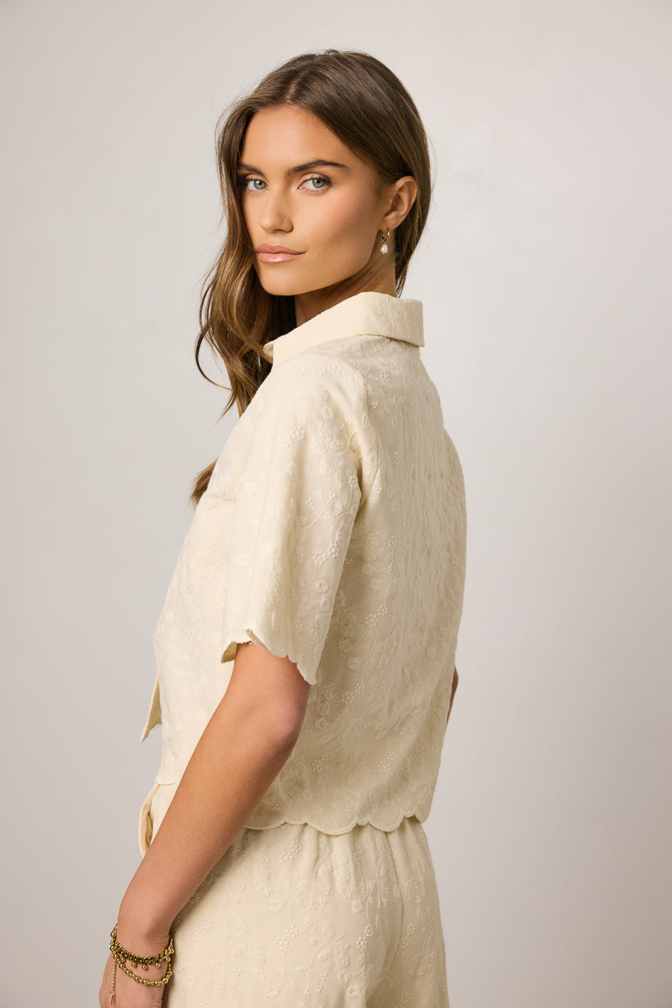 Perrie Floral Button Up in Cream - FINAL SALE