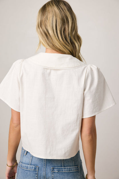 Ethan Tie Front Blouse in White - FINAL SALE