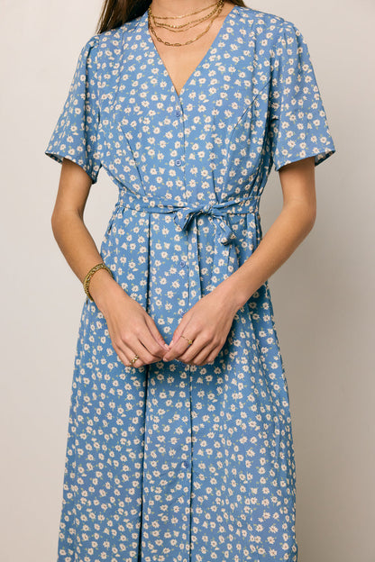 Malik Floral Midi Dress in Blue - FINAL SALE