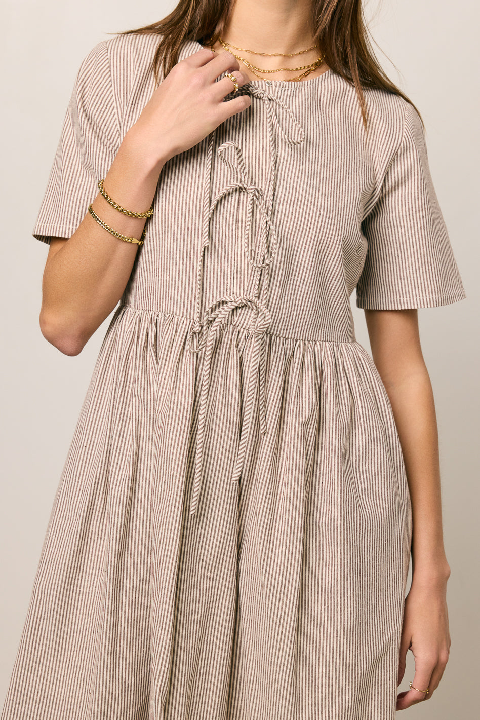 Narla Striped Midi Dress in Brown - FINAL SALE