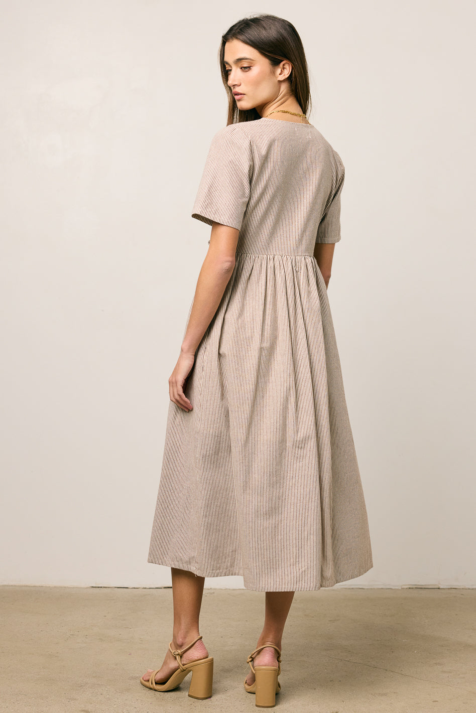 Narla Striped Midi Dress in Brown - FINAL SALE