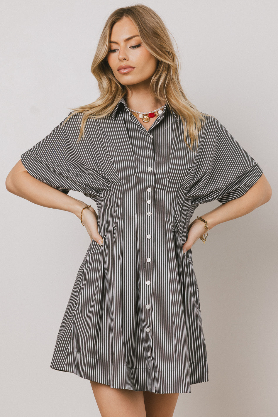 Erica Button Front Mini Dress in Grey - FINAL SALE
