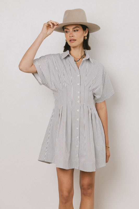 Erica Button Front Mini Dress in White - FINAL SALE