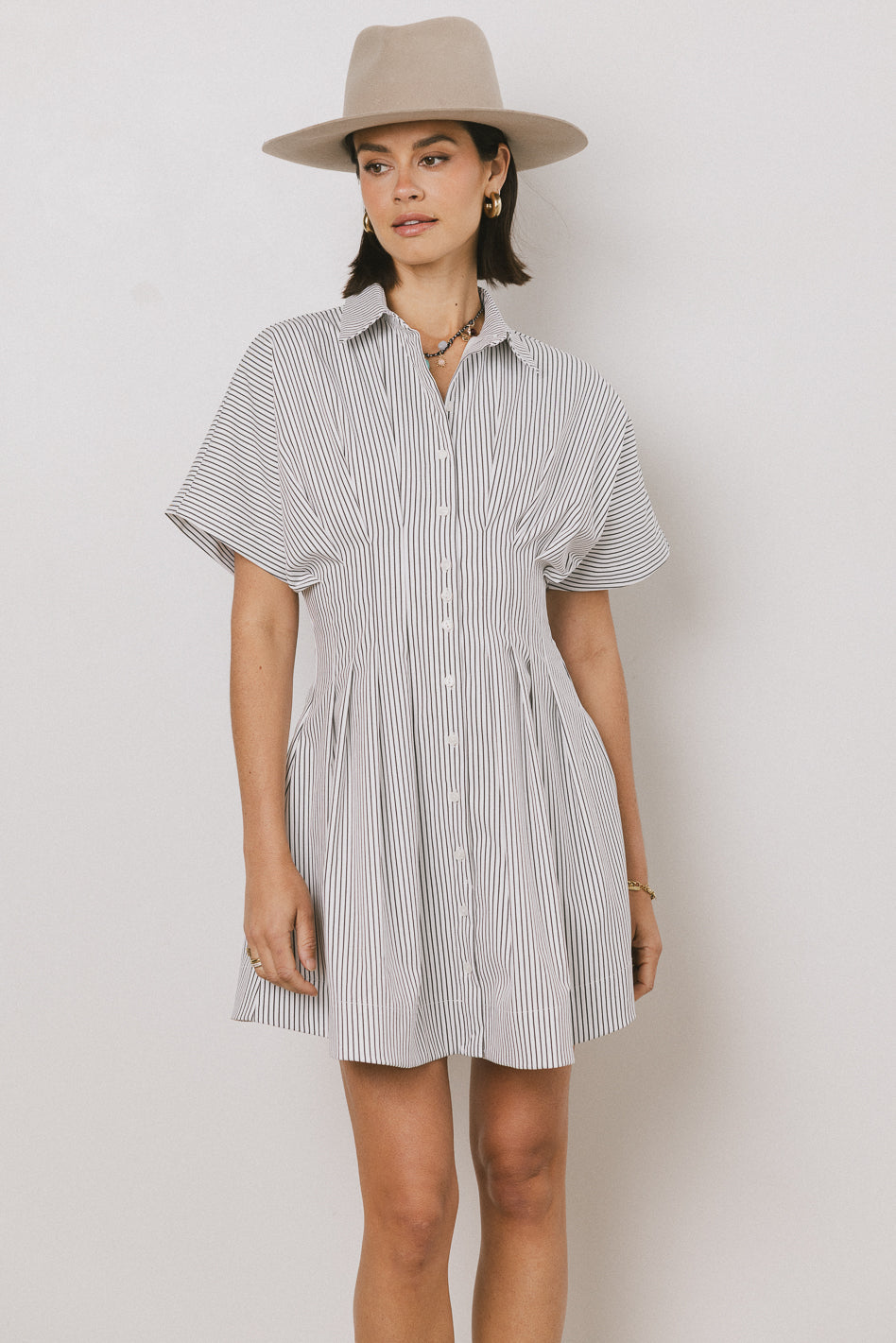 Erica Button Front Mini Dress in White - FINAL SALE