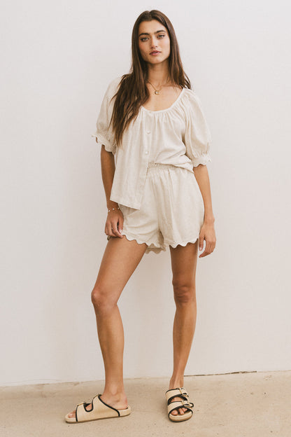 Owen Scalloped Shorts in Oatmeal - FINAL SALE