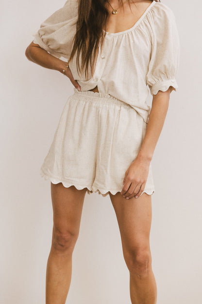 Owen Scalloped Shorts in Oatmeal - FINAL SALE