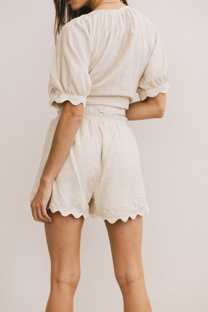 Owen Scalloped Shorts in Oatmeal - FINAL SALE