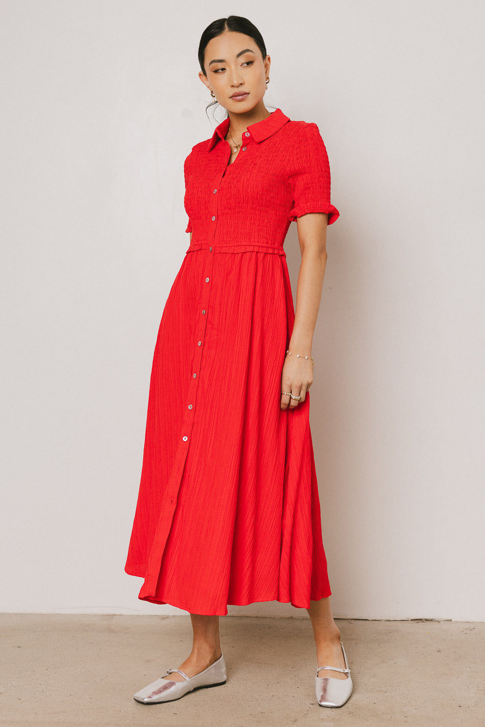 Nicole Smocked Maxi Dress in Red - FINAL SALE