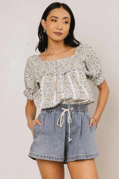 Tiffany Floral Blouse in Blue - FINAL SALE