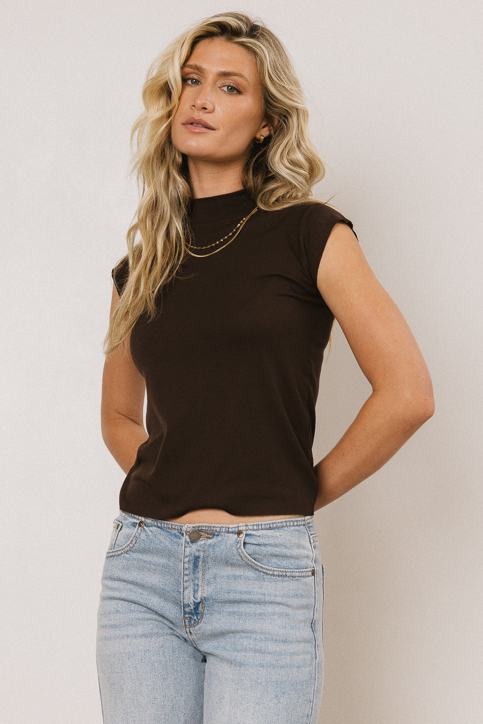 Sunny Mock Neck Top in Brown - FINAL SALE