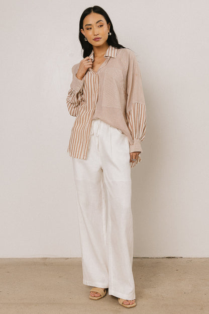 Gia Striped Button Up in Taupe - FINAL SALE
