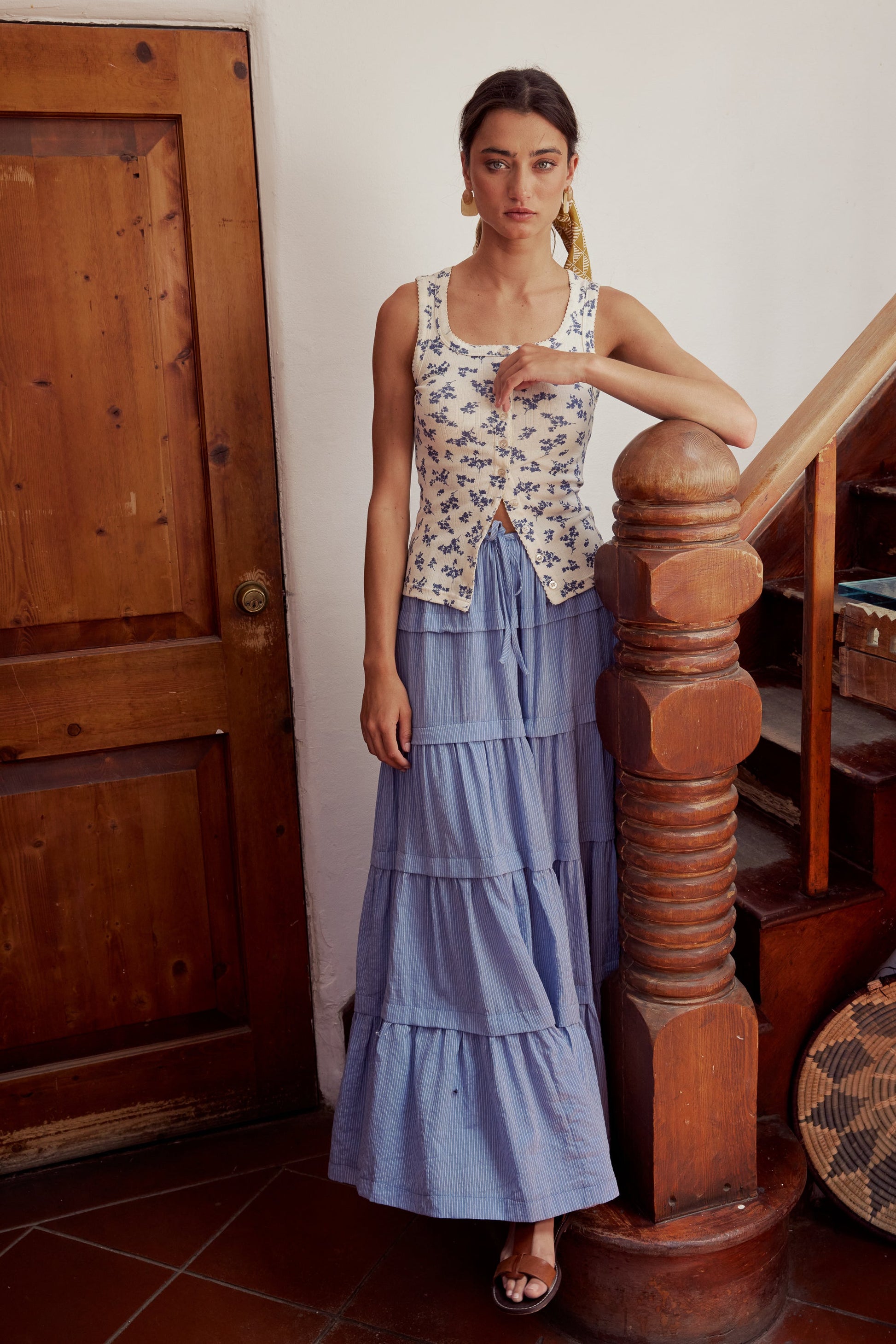 Rain Striped Maxi Skirt in Blue - FINAL SALE