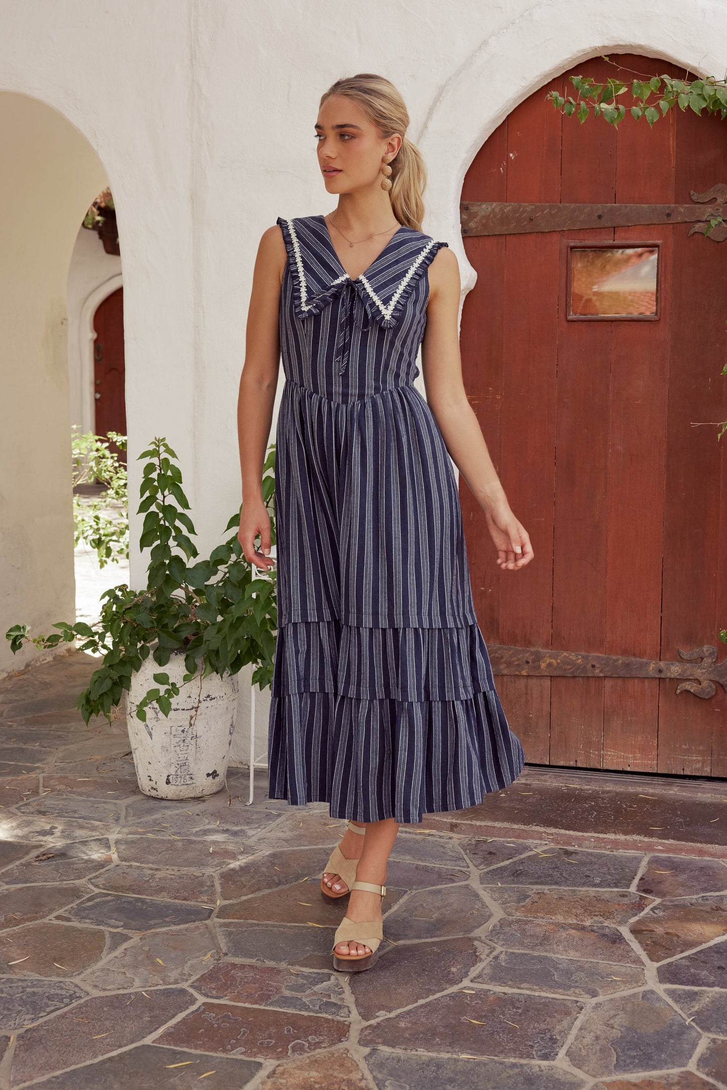 Miya Collared Midi Dress in Navy - FINAL SALE