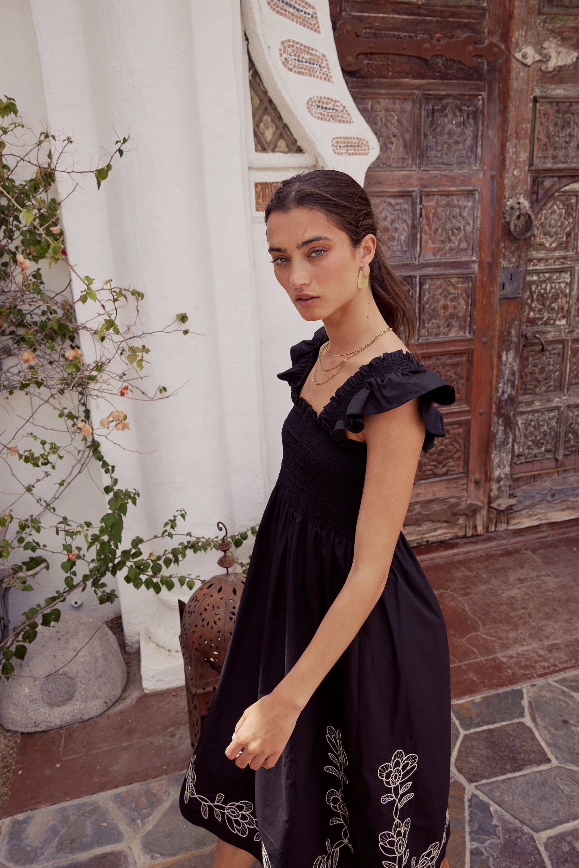 Lane Embroidered Midi Dress in Black - FINAL SALE