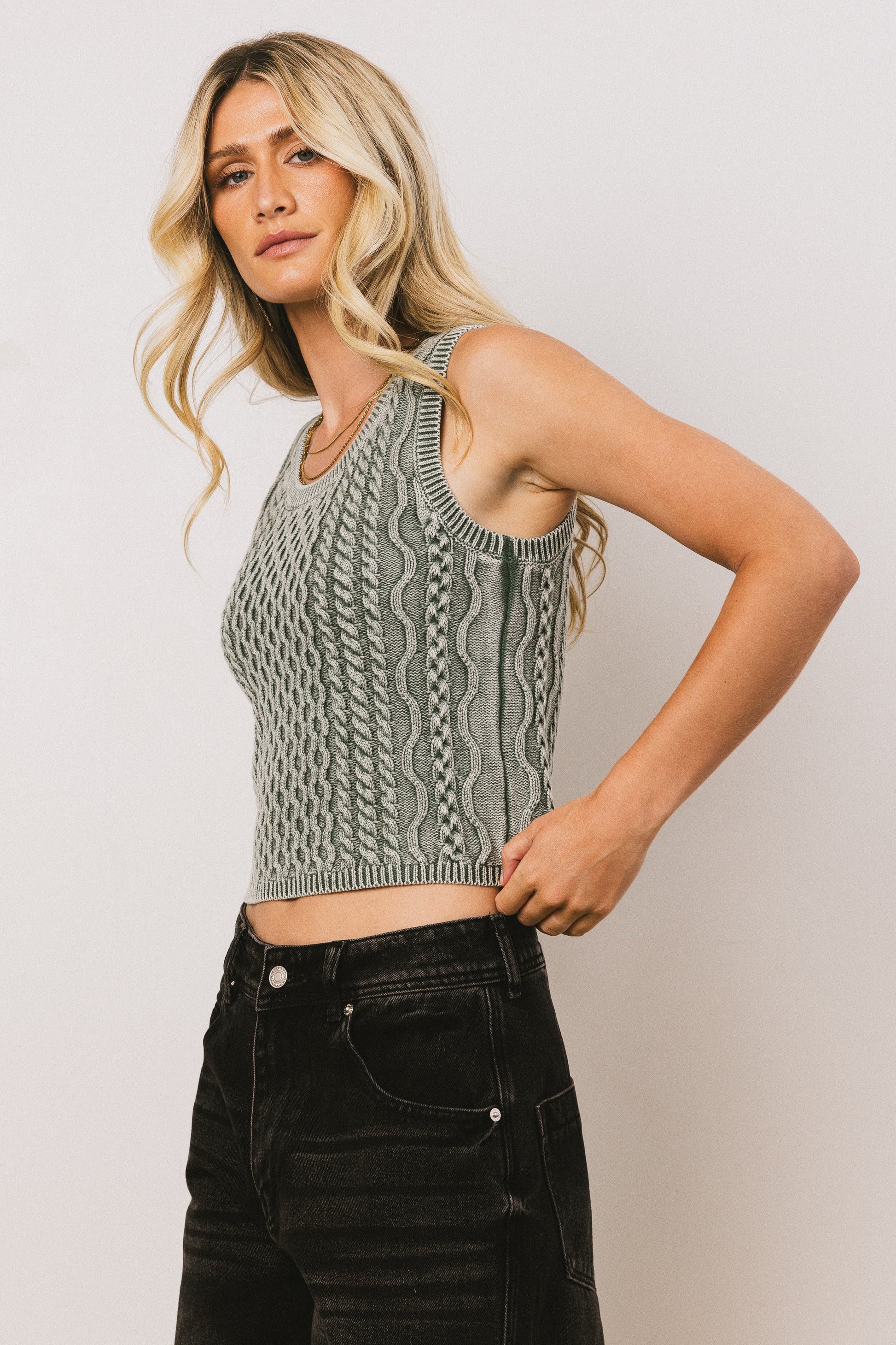 Brayden Cable Knit Sweater in Green - FINAL SALE