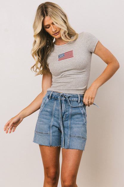 American Flag Tee in Grey - FINAL SALE