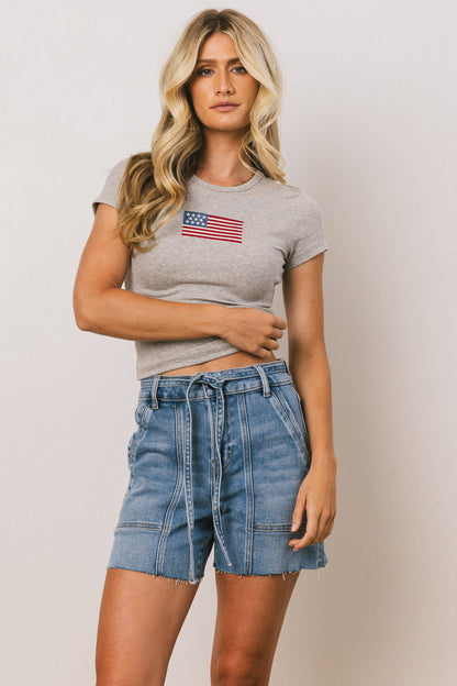 American Flag Tee in Grey - FINAL SALE