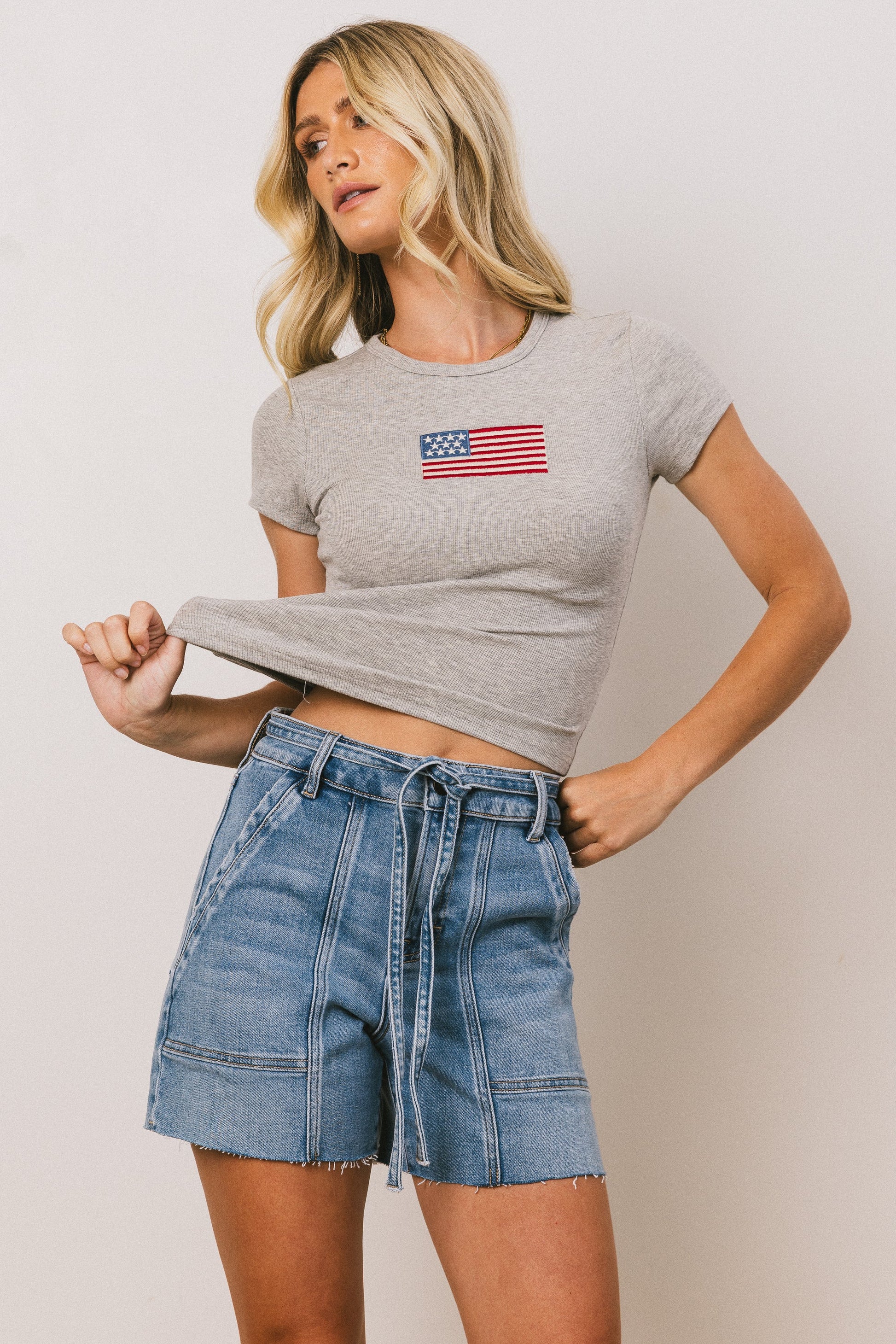 American Flag Tee in Grey - FINAL SALE