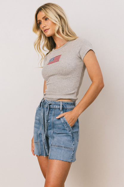 American Flag Tee in Grey - FINAL SALE