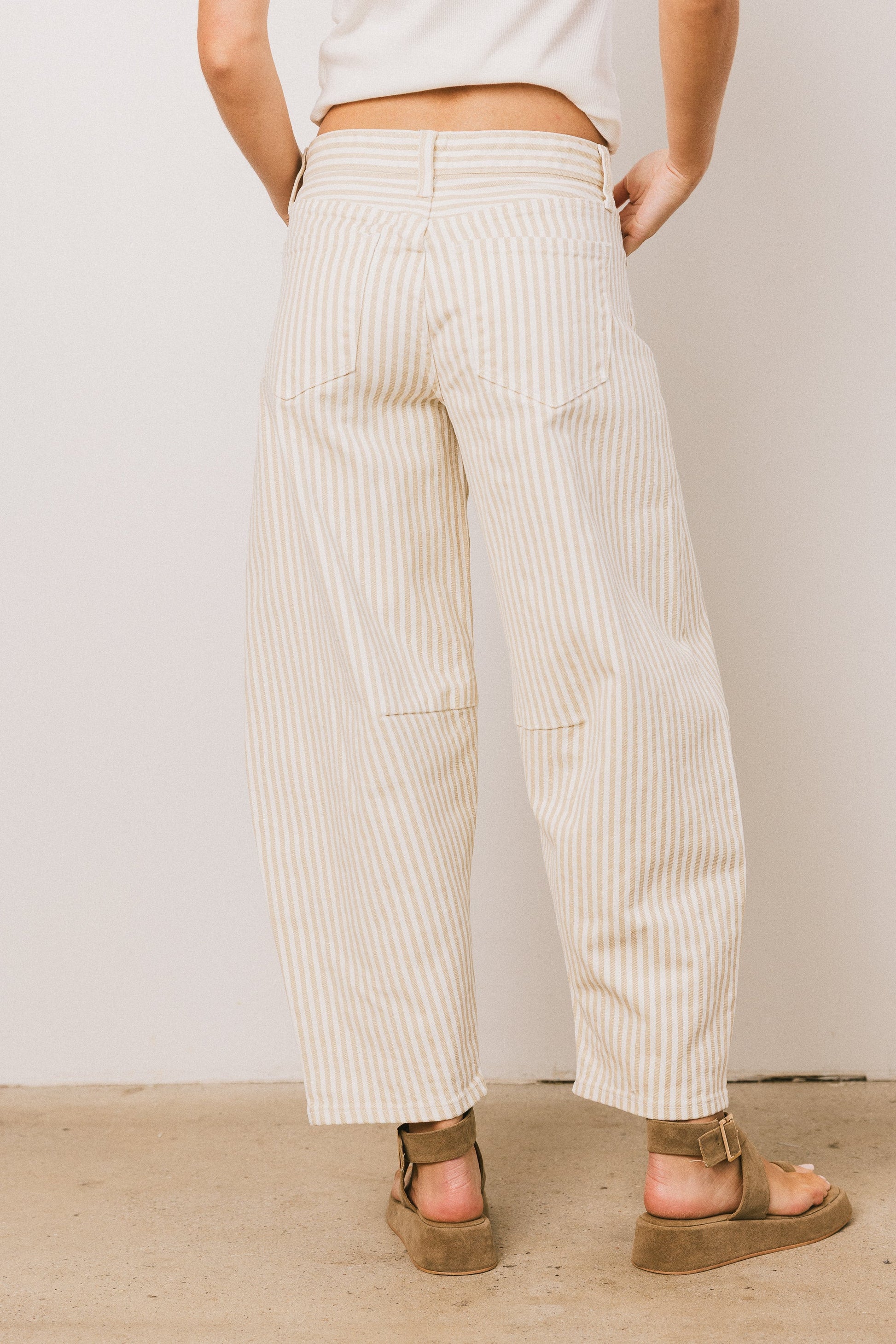 Allison Striped Barrel Jeans in Tan - FINAL SALE