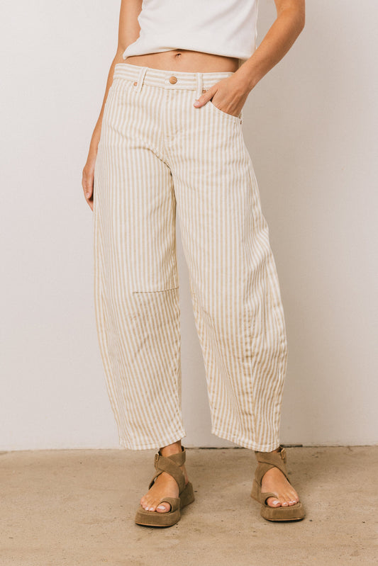 Allison Striped Barrel Jeans in Tan - FINAL SALE