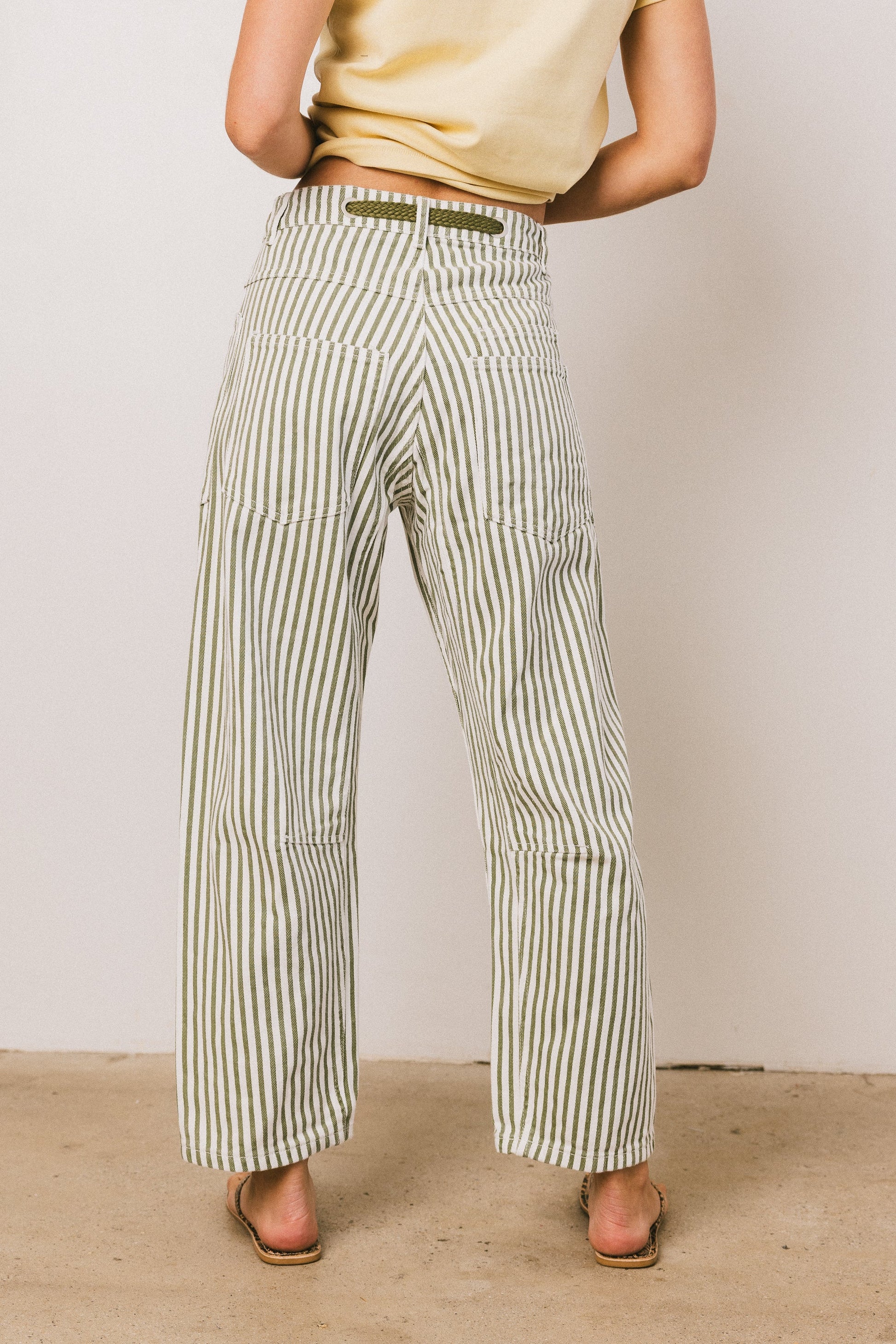Jocelyn Barrel Jeans in Green Stripe - FINAL SALE