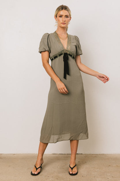 Selah Lace Trim Midi Dress in Sage - FINAL SALE