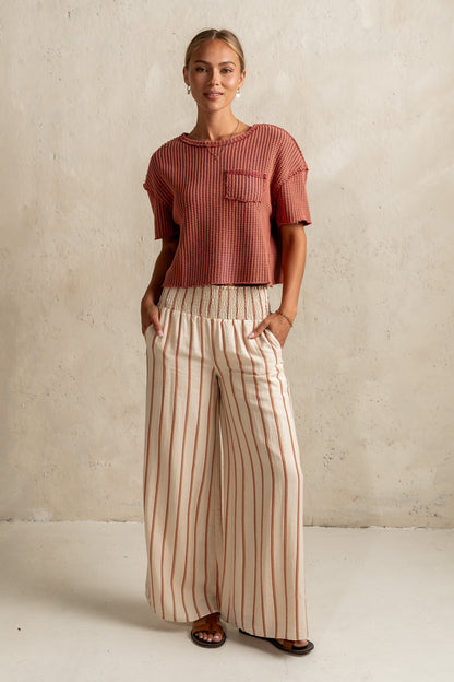 Emery Striped Wide-Leg Pants in Taupe - FINAL SALE