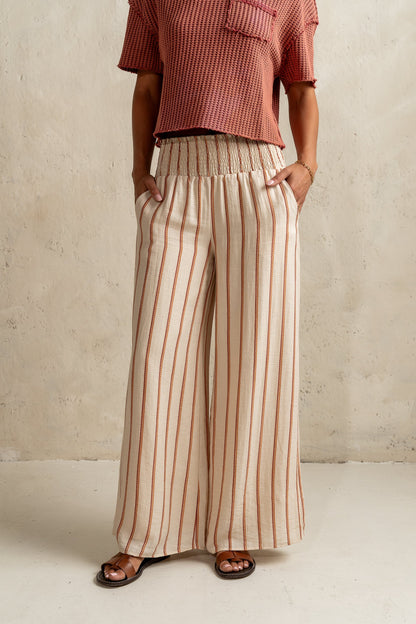 Emery Striped Wide-Leg Pants in Taupe - FINAL SALE