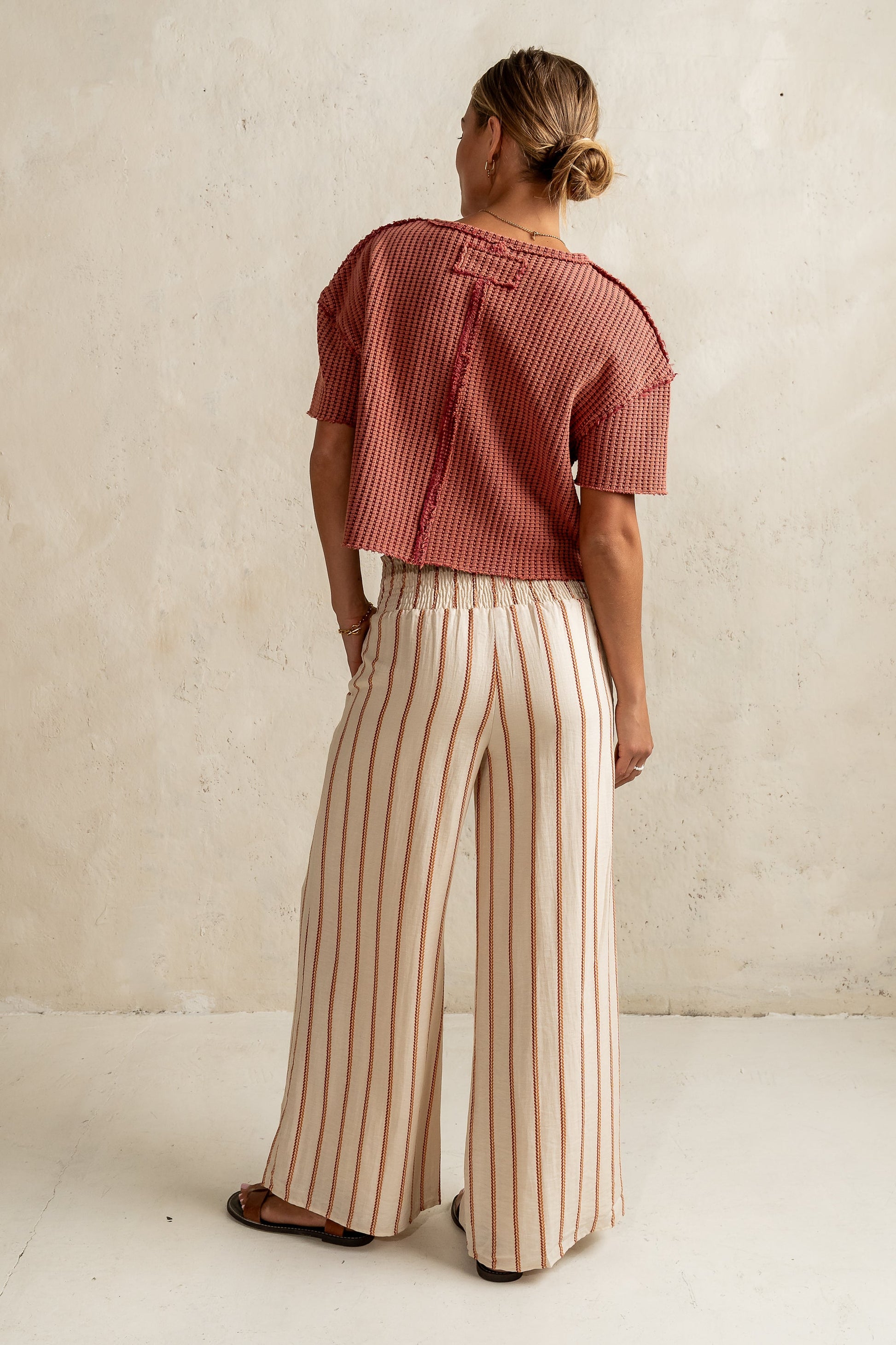 Emery Striped Wide-Leg Pants in Taupe - FINAL SALE