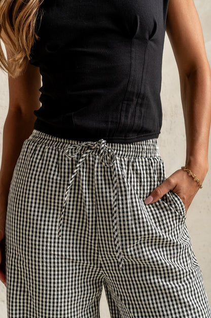 Ada Gingham Wide Leg Pants in Black - FINAL SALE