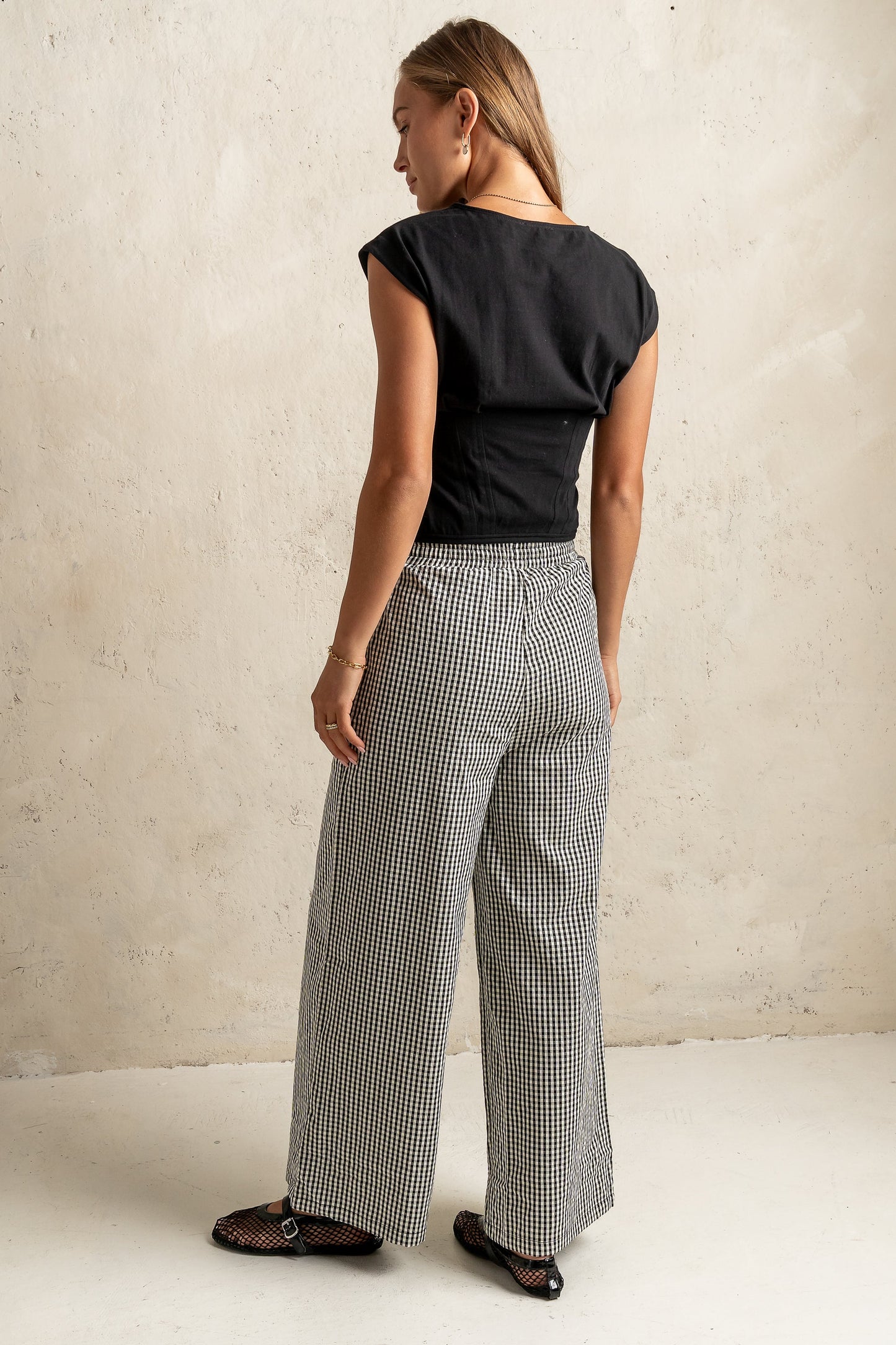 Ada Gingham Wide Leg Pants in Black - FINAL SALE