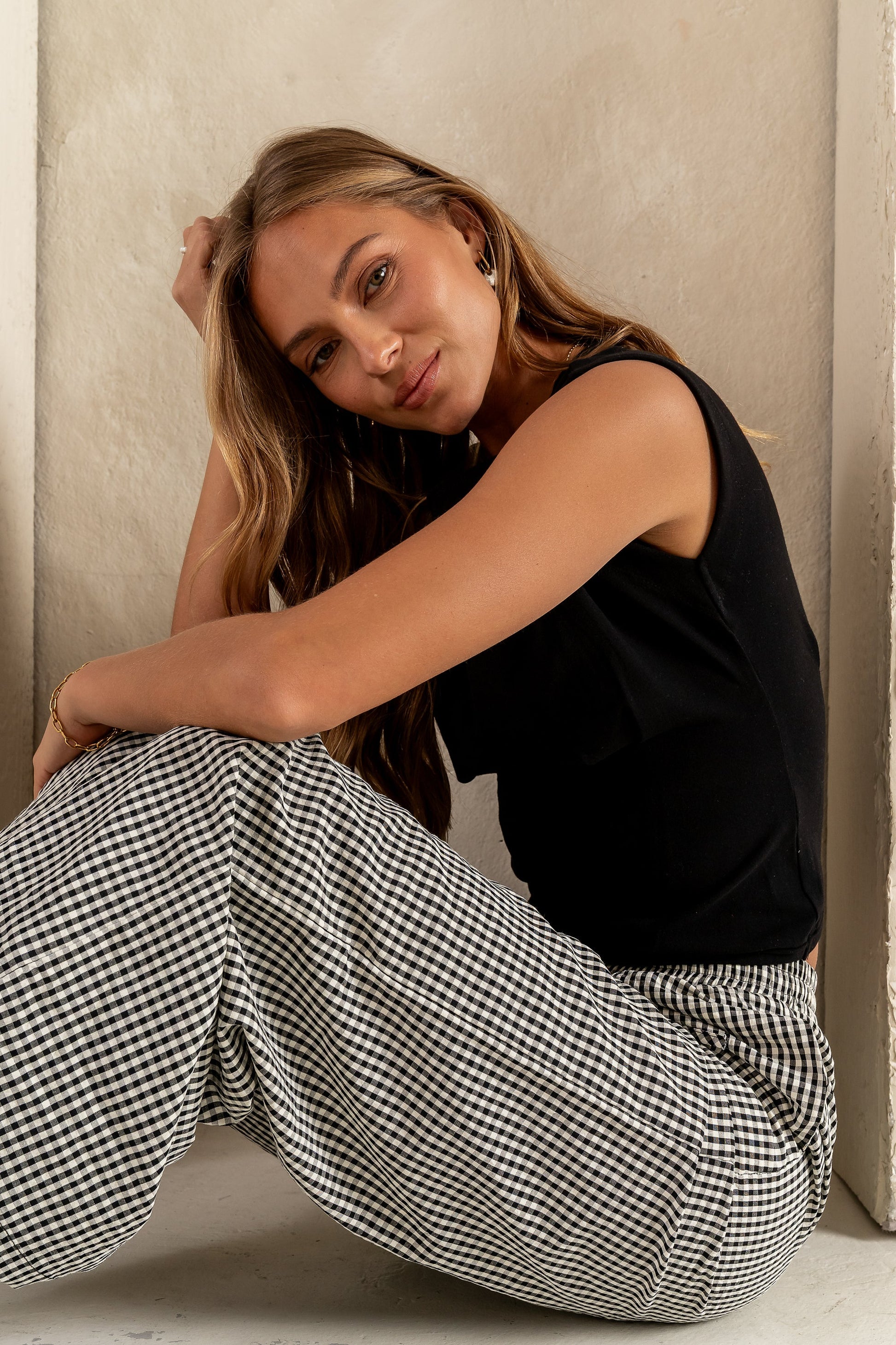 Ada Gingham Wide Leg Pants in Black - FINAL SALE