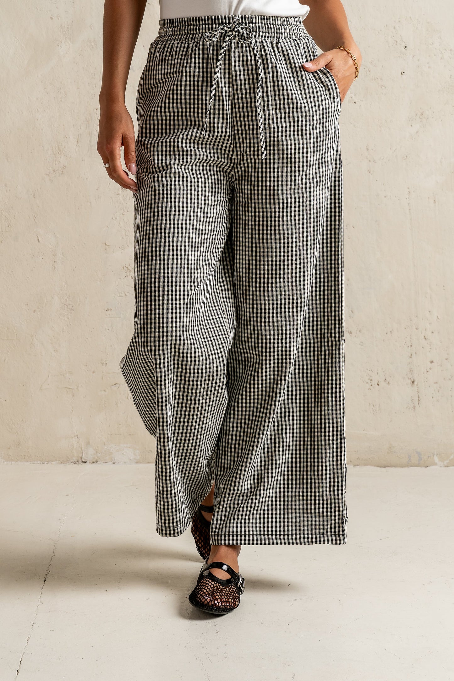 Ada Gingham Wide Leg Pants in Black - FINAL SALE