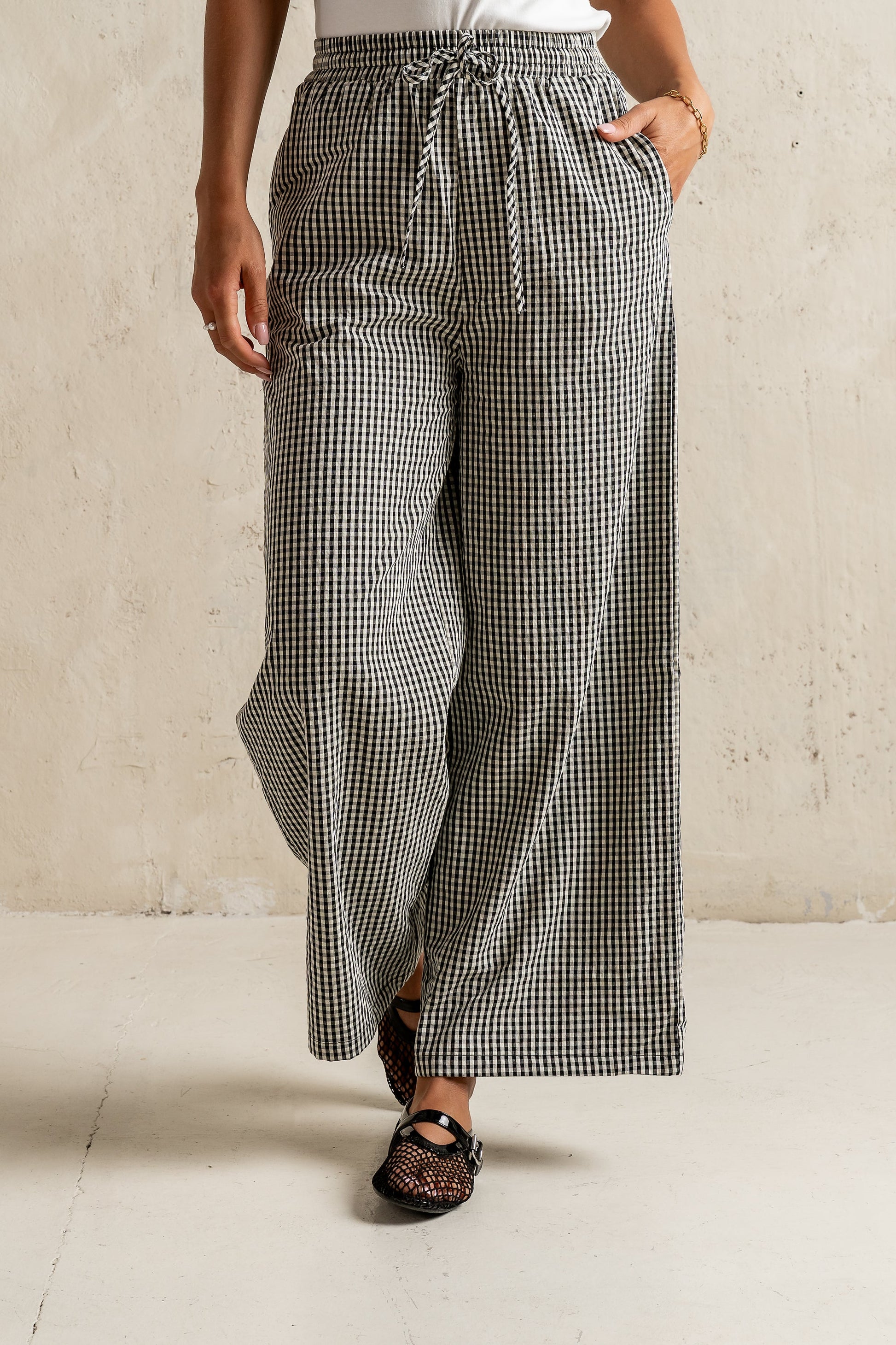 Ada Gingham Wide Leg Pants in Black - FINAL SALE