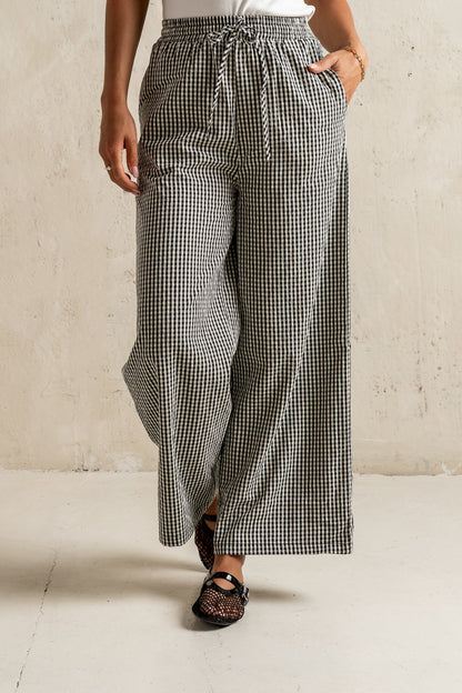Ada Gingham Wide Leg Pants in Black - FINAL SALE