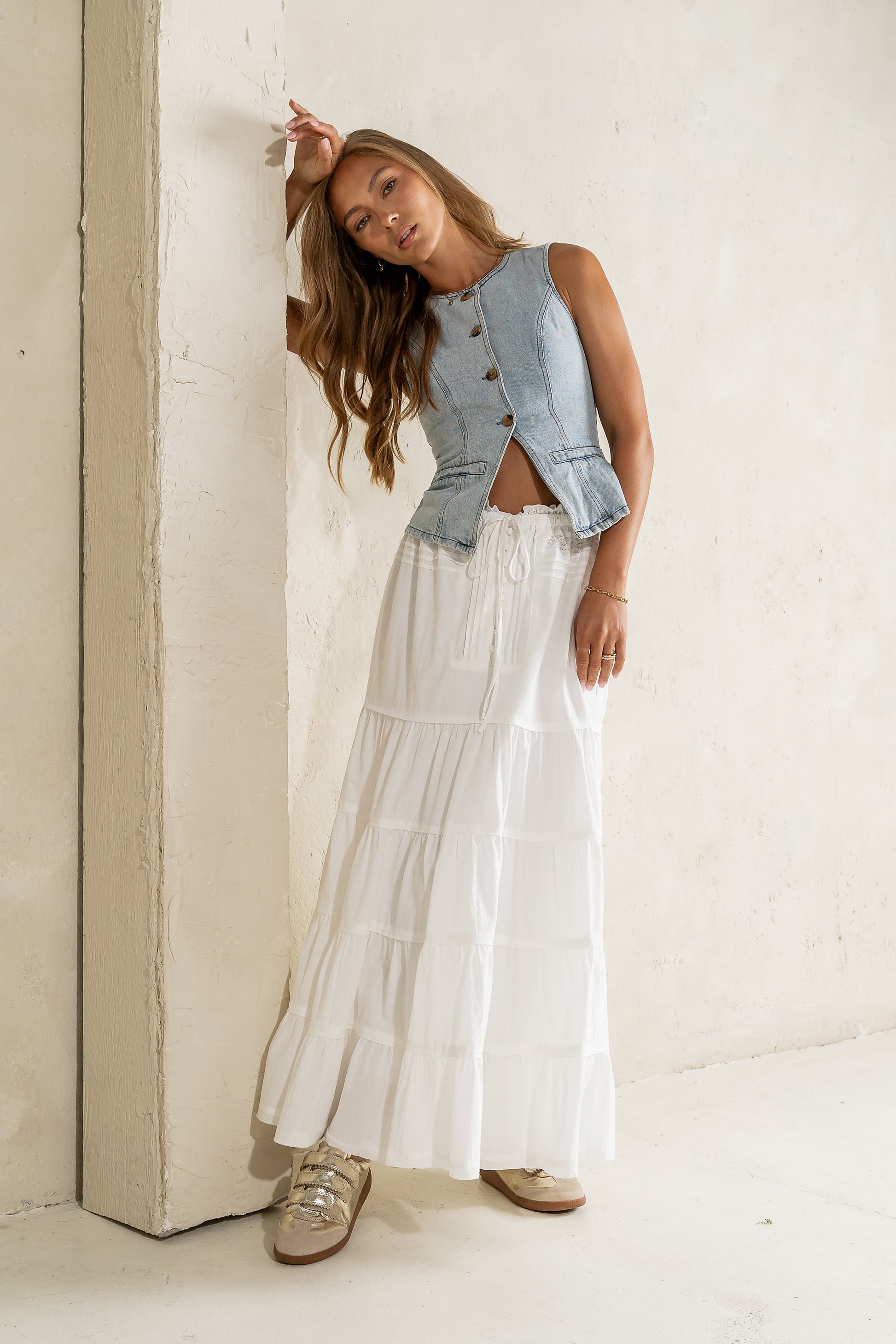 Mira Maxi Skirt in White - FINAL SALE