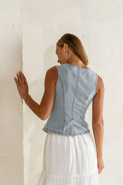 Piper Denim Button Up in Light Wash - FINAL SALE