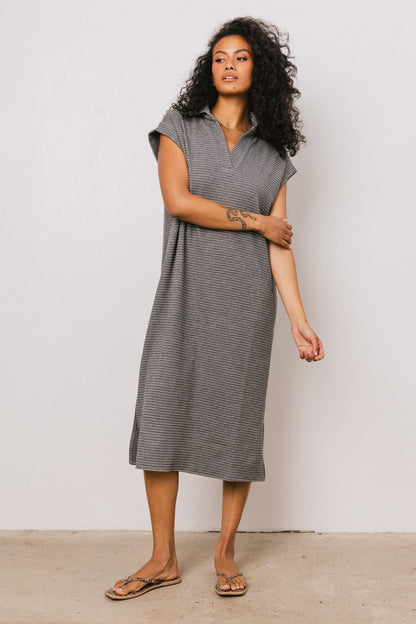 Elisa Striped Maxi Dress in Grey - FINAL SALE