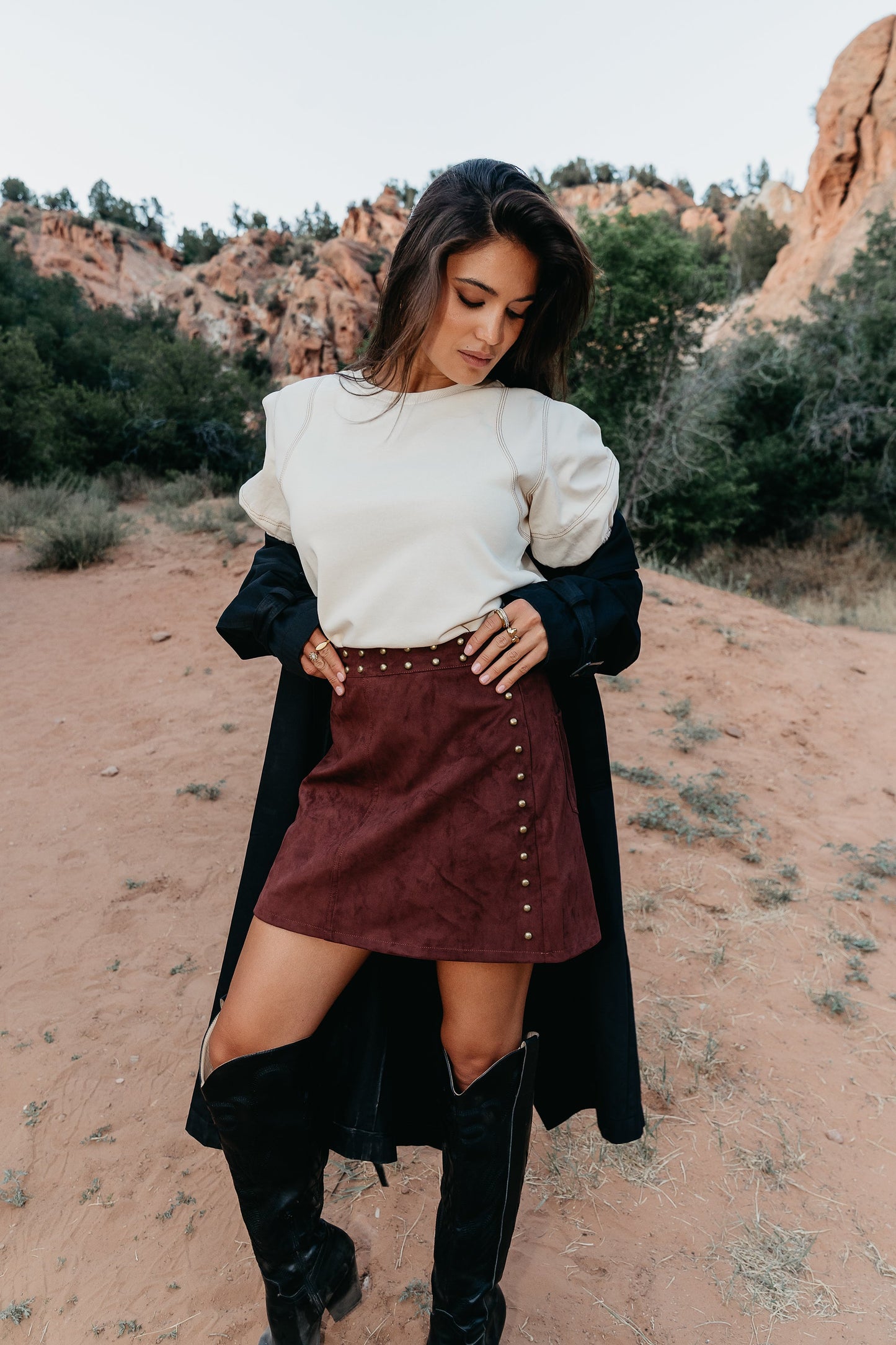 Kori Studded Mini Skirt in Burgundy - FINAL SALE