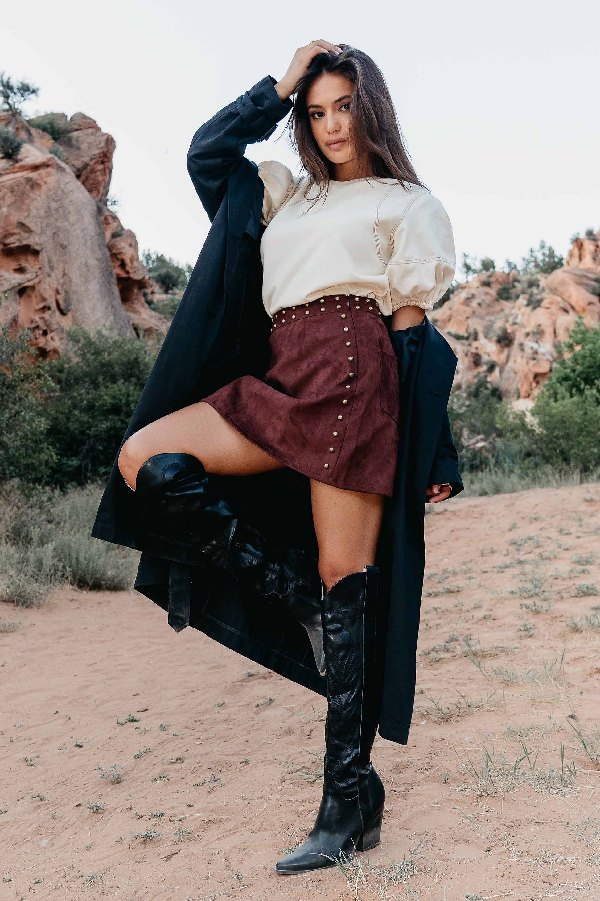 Kori Studded Mini Skirt in Burgundy - FINAL SALE