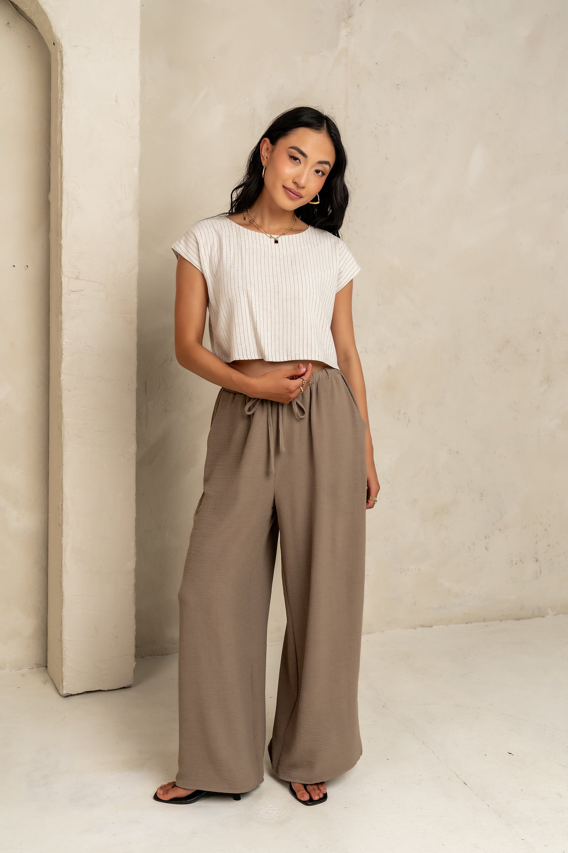 Salma Wide Leg Pants in Taupe