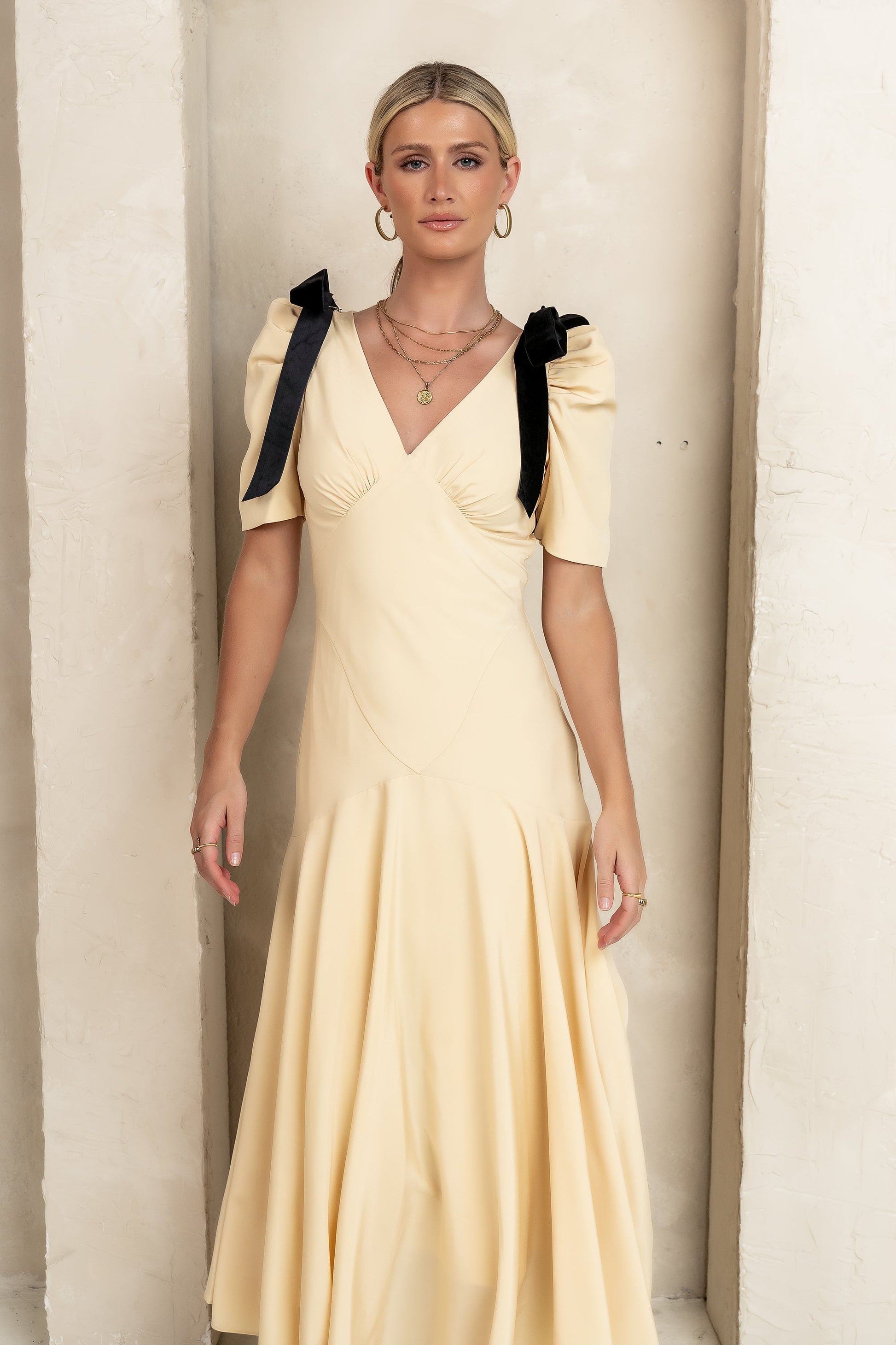 Nellie Drop Waist Maxi Dress in Yellow